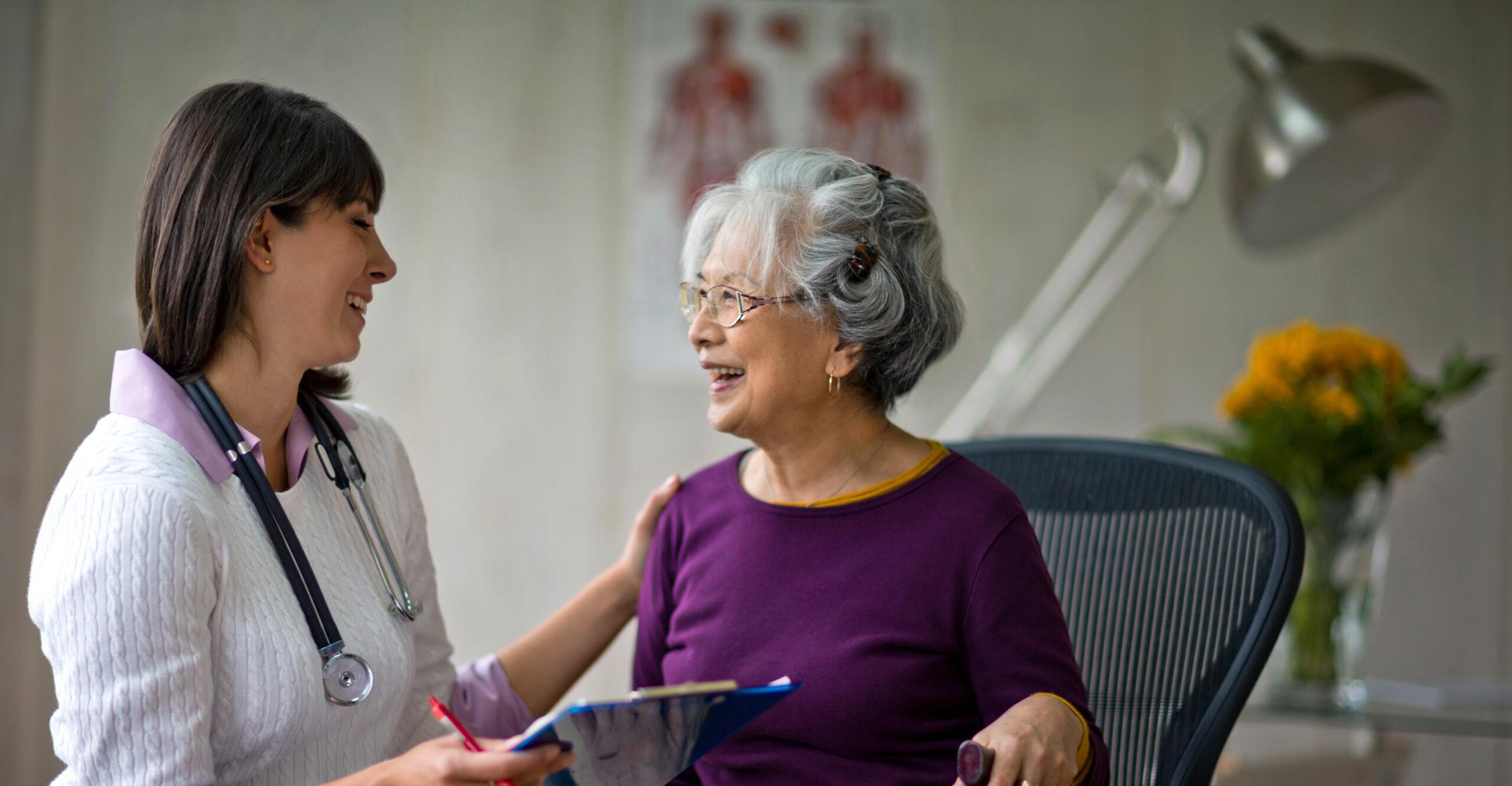 Senior woman at a medical check-up with her doctor.